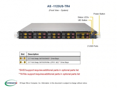 Supermicro AMD EPYC A+ Server 1123US-TR4 Dual Socket, 10x 2,5'' HDD, Quad Gigabit 