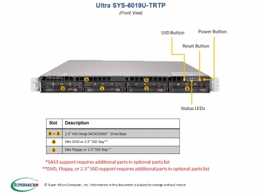 SUPERMICRO RACK 1U 2xSKL 6019U-TRTP (Complete System Only)