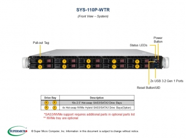 Serwer Supermicro SYS-110P-WTR 1U WIO Redudant dual 10GbE