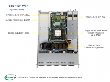 Serwer Supermicro SYS-110P-WTR 1U WIO Redudant dual 10GbE