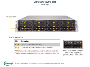 SUPERMICRO RACK 2U 2xSCALABLE 6029U-TRT (Complete System Only)