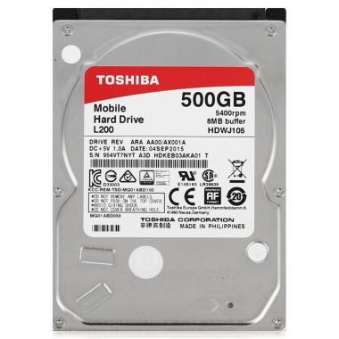 TOSHIBA HDD L200 Mobile (CMR) 500GB, SATA III, 5400 rpm, 8MB cache, 2,5'', 9,5mm, BULK