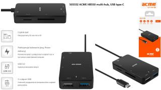 Hub USB Acme HB550, USB 2.0 + USB 3.0 + czytnik kart SD i microSD, wtyk USB type-C (z zasilaniem)