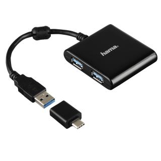 Hub 1:4 Hama USB 3,1 + Adapter USB-C, czarny